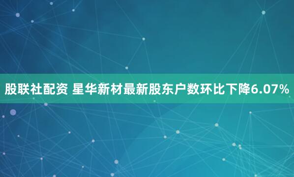 股联社配资 星华新材最新股东户数环比下降6.07%